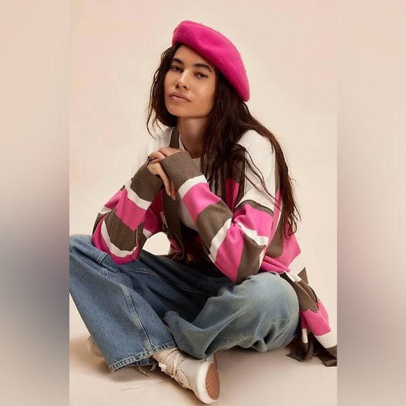 Free People Pink and Brown Striped Cardigan - Picture 2 of 5